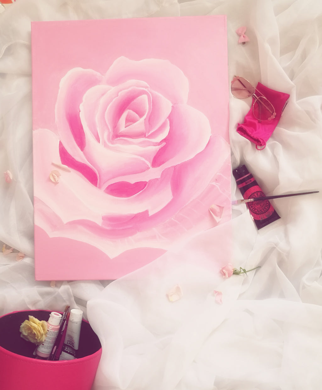 Elegant Pink Rose Canvas - Personalized Hand-Painted Artwork
