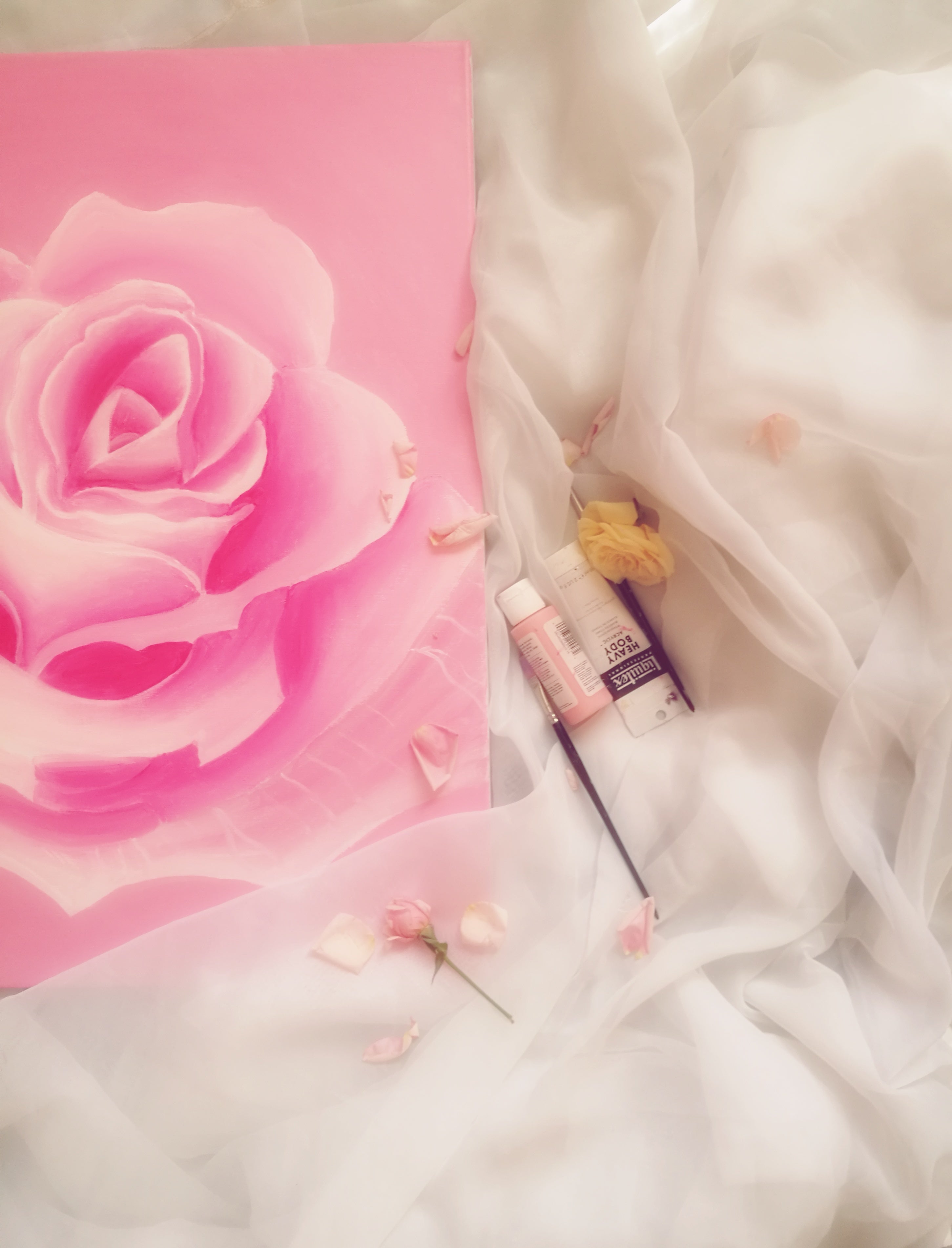 Elegant Pink Rose Canvas - Personalized Hand-Painted Artwork