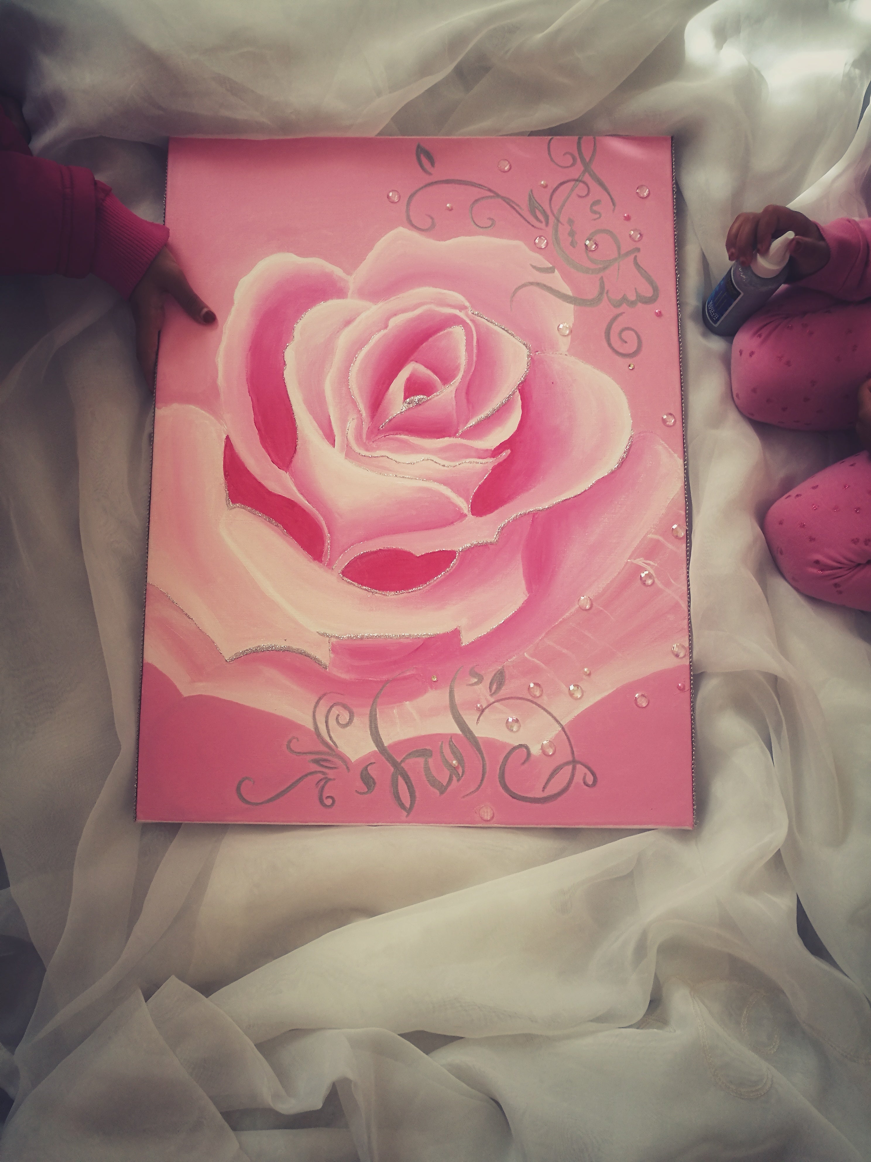 Elegant Pink Rose Canvas - Personalized Hand-Painted Artwork