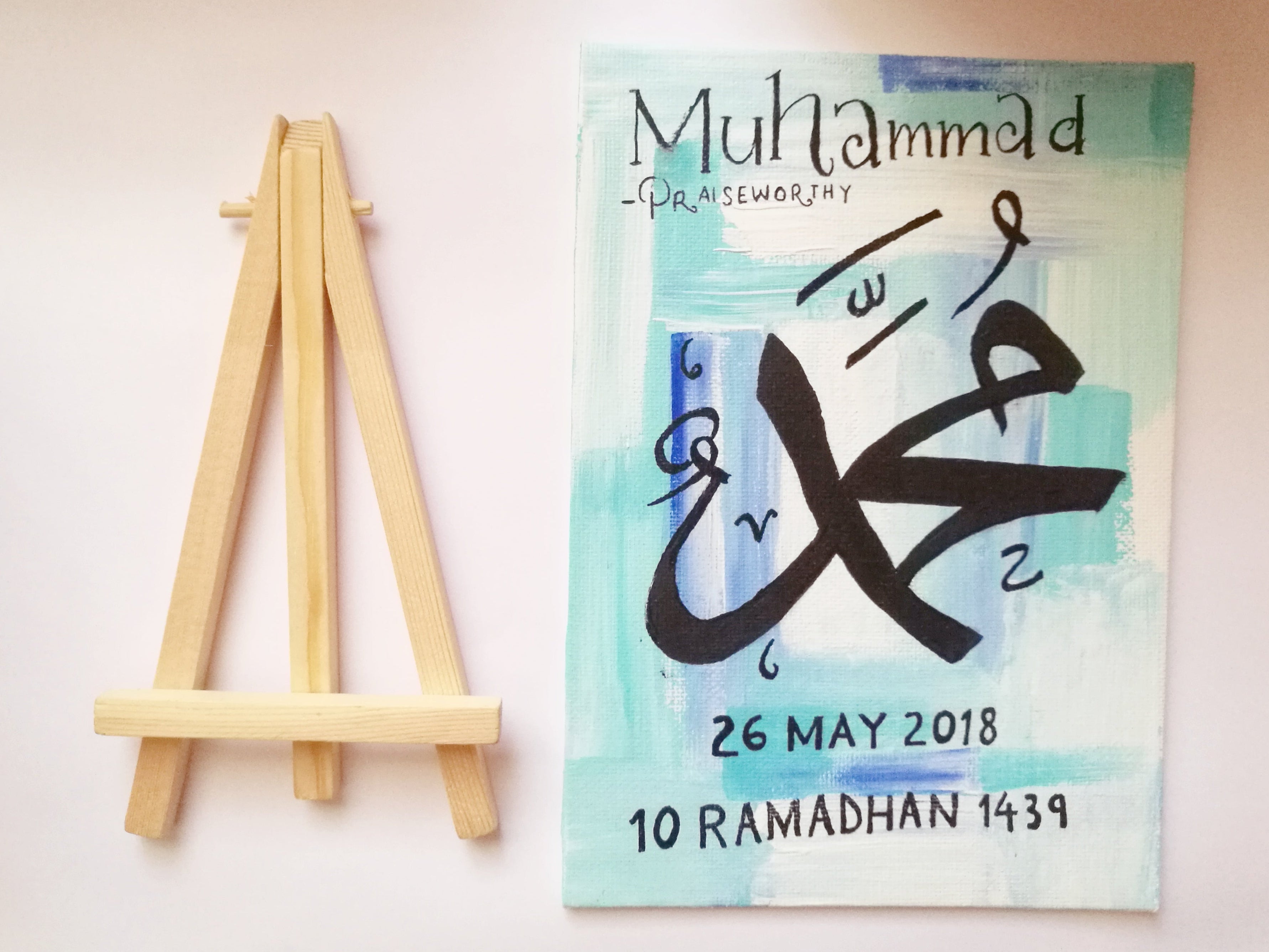 Personalized Hand-Painted Baby Boy Gift with Wooden Display Stand