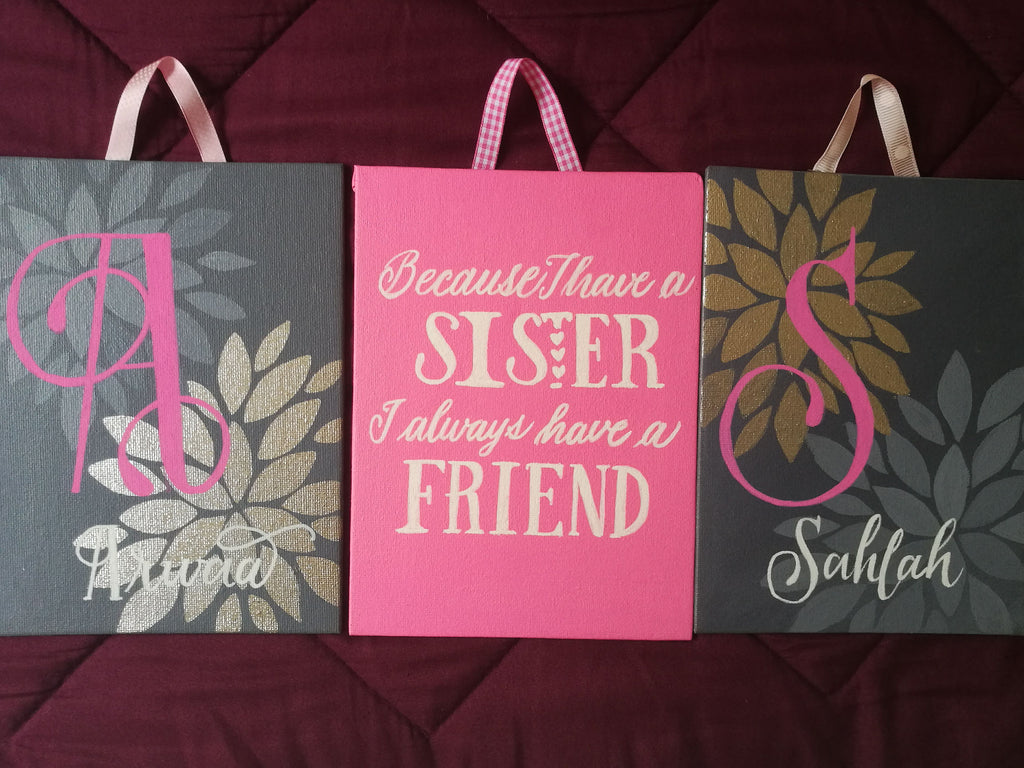 Personalized Twin Girls Triptych Wall Art Set - Baby Girl Gift