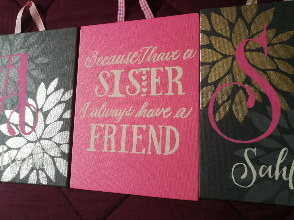 Personalized Twin Girls Triptych Wall Art Set - Baby Girl Gift