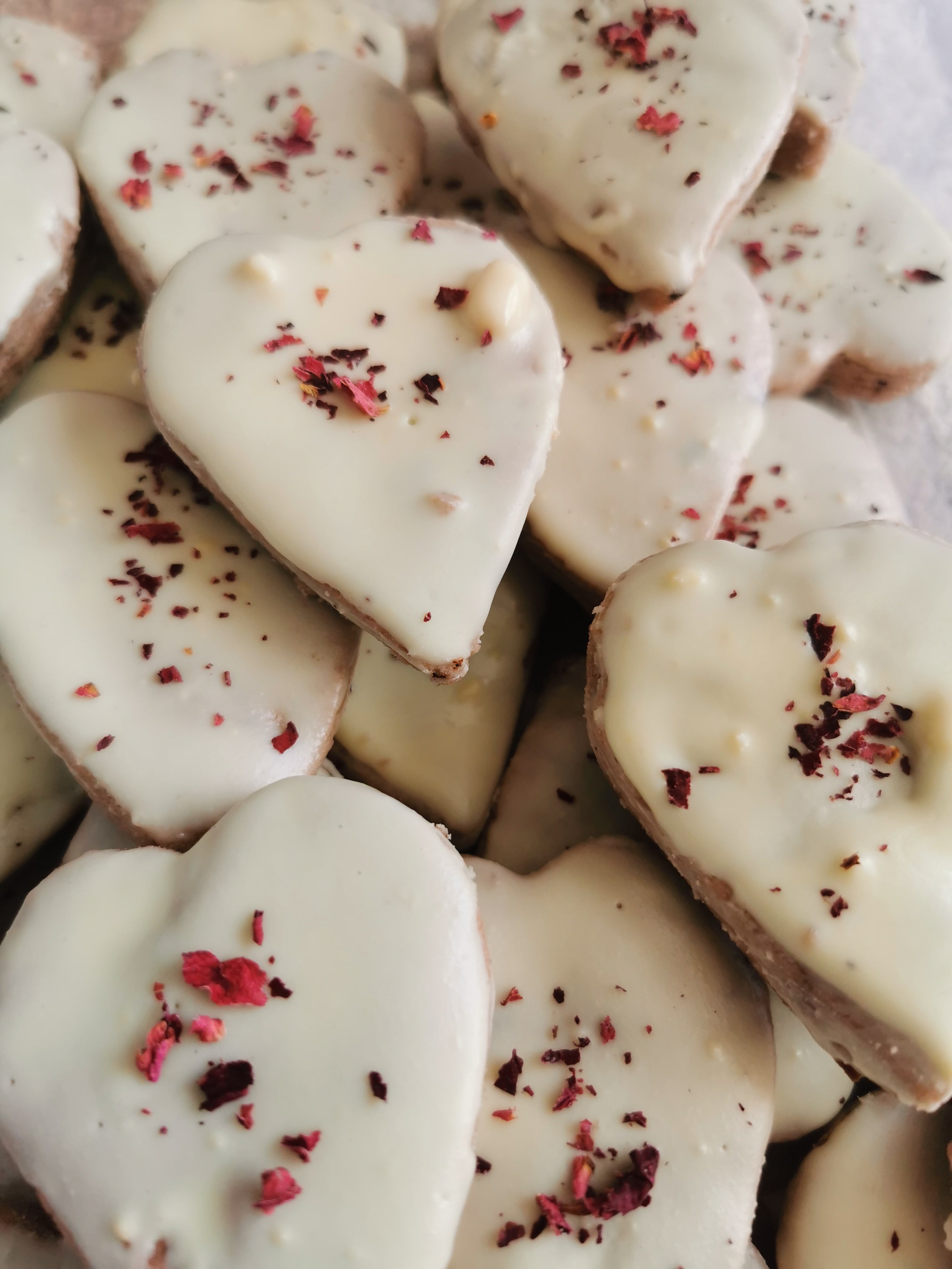 Rose and White Chocolate Heart Biscuits